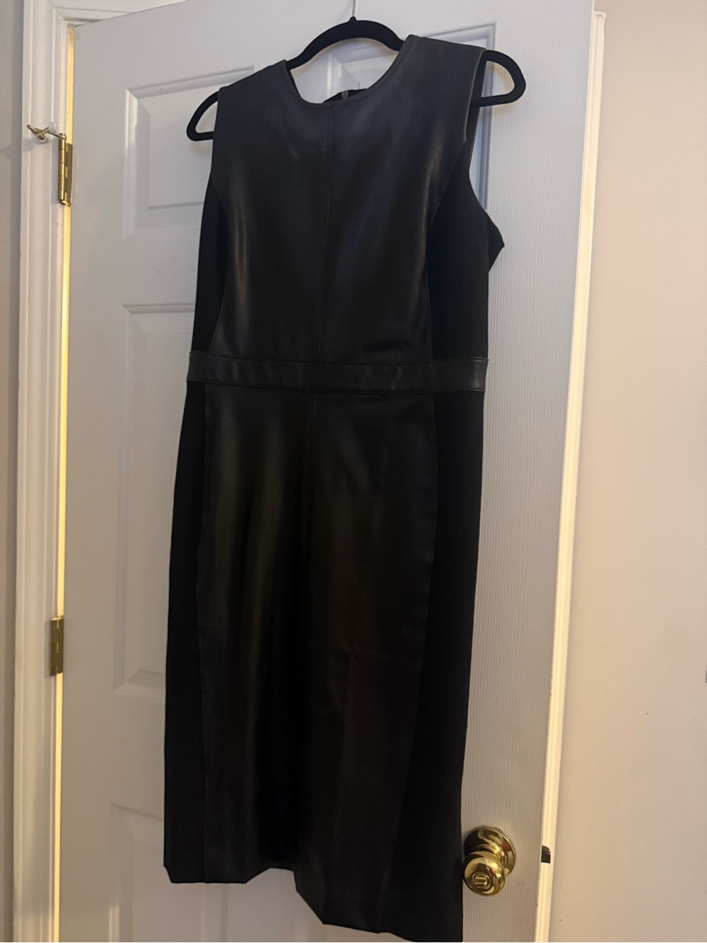 SPANX Black Sleeveless Faux-Leather Panel Sheath Dress